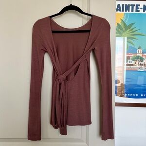 Aritzia Wilfred Mauve Open Back Tie Around Long Sleeve Top
